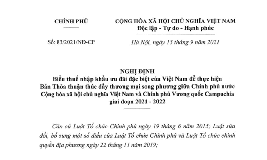 Nghị Định 83/2021/NĐ-CP Biểu Thuế Thúc Đẩy Thương Mại Campuchia 1 Nghị định 83/2021/NĐ-CP