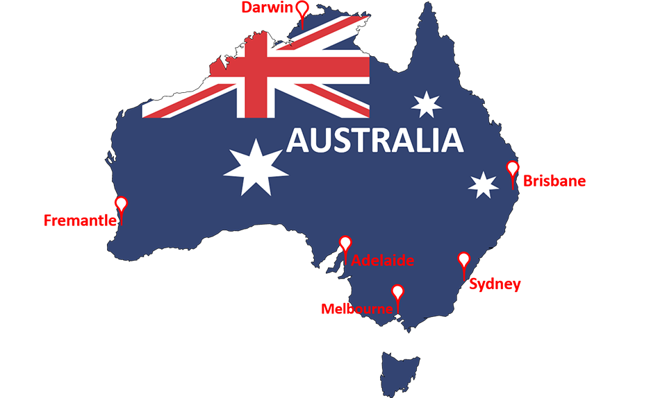 Bản đồ cảng biển tại Úc