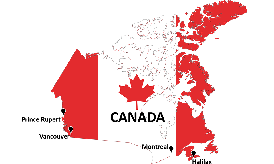 Bản đồ cảng biển tại Canada