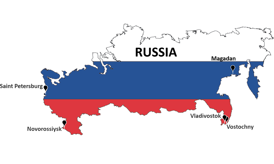 Bản đồ cảng biển tại Nga