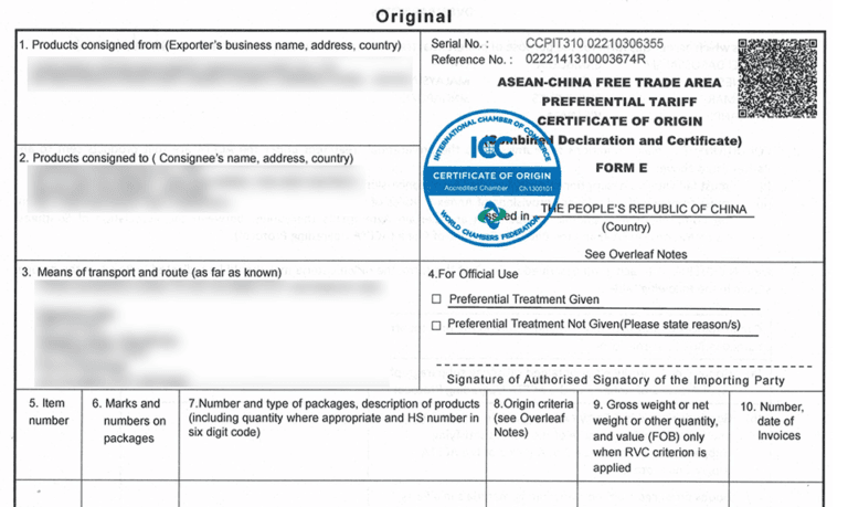 Chứng nhận CO Form E là gì ? C/O Form E Giấy Phép từ Trung Quốc