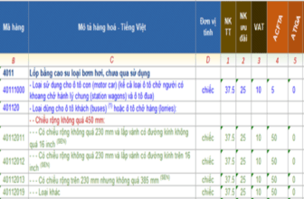 Banner một số mã HS dành cho lốp xe ô tô xuất nhập khẩu