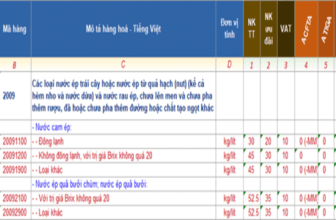 Banner một số mã HS dành cho nước ép trái cây xuất nhập khẩu