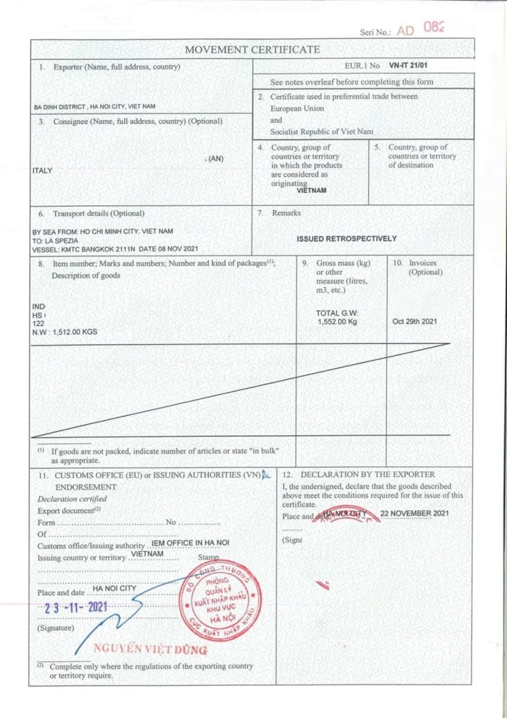 Mẫu Form CO EUR.1